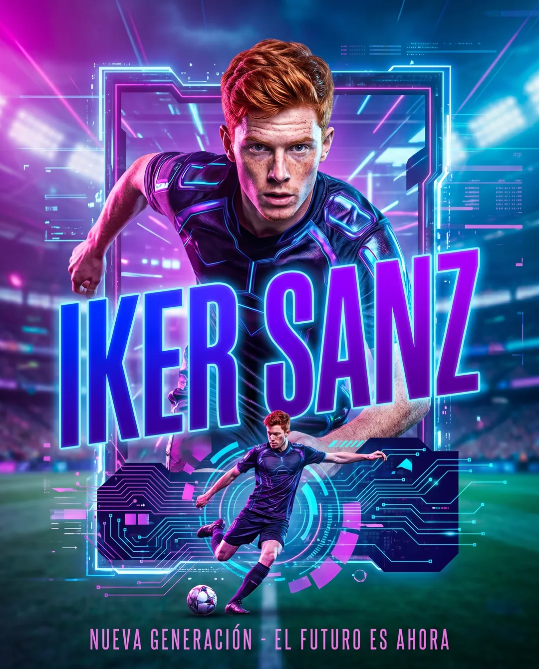 Cartel de fútbol estilo neón futurista
