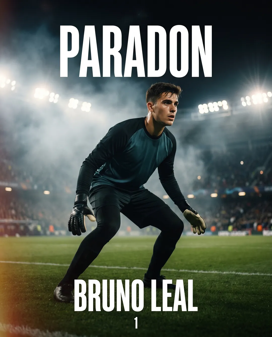 Cartel de fútbol para portero con paradón bajo palos